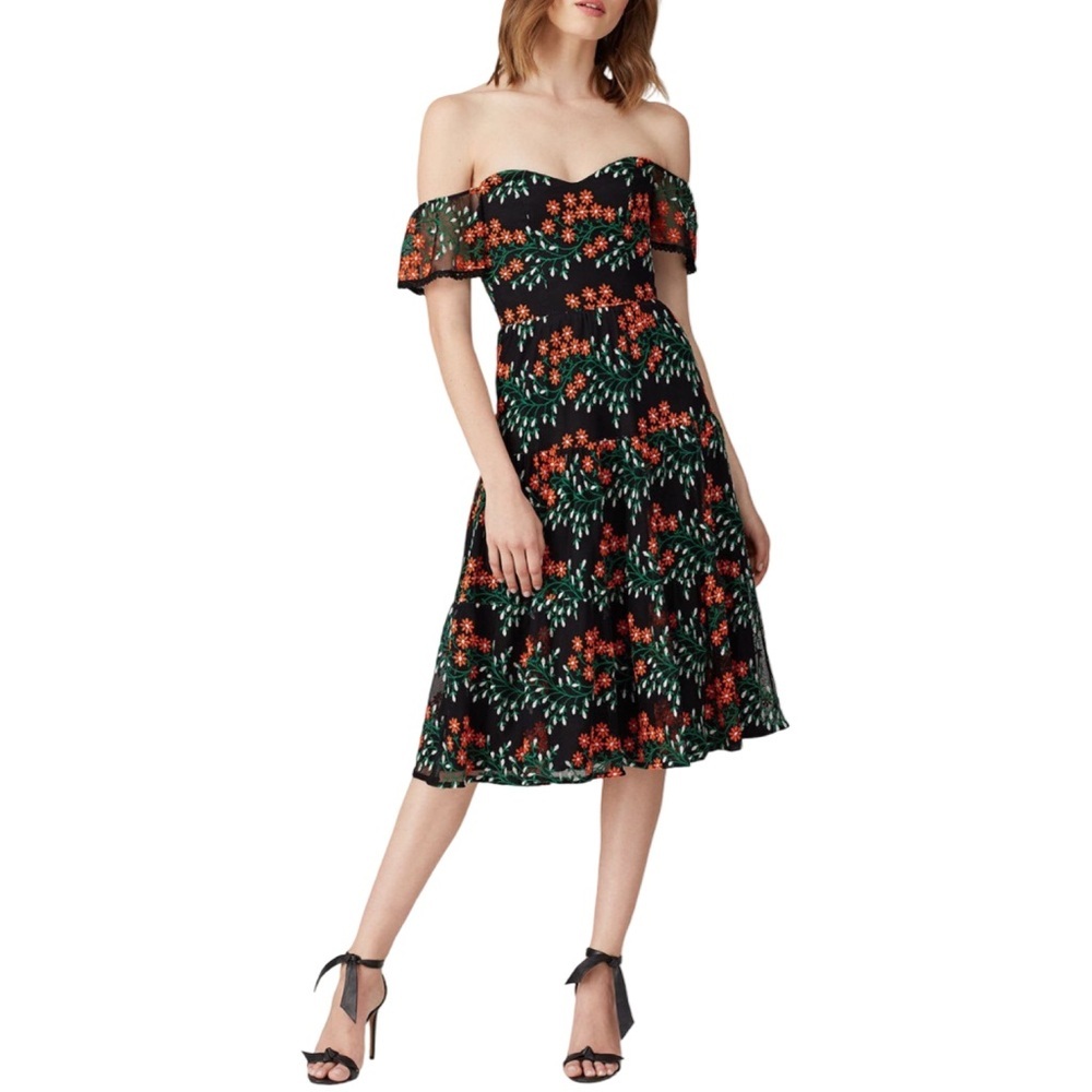 Dress the Population River Midi Dress Floral Off the Shoulder Women’s Large